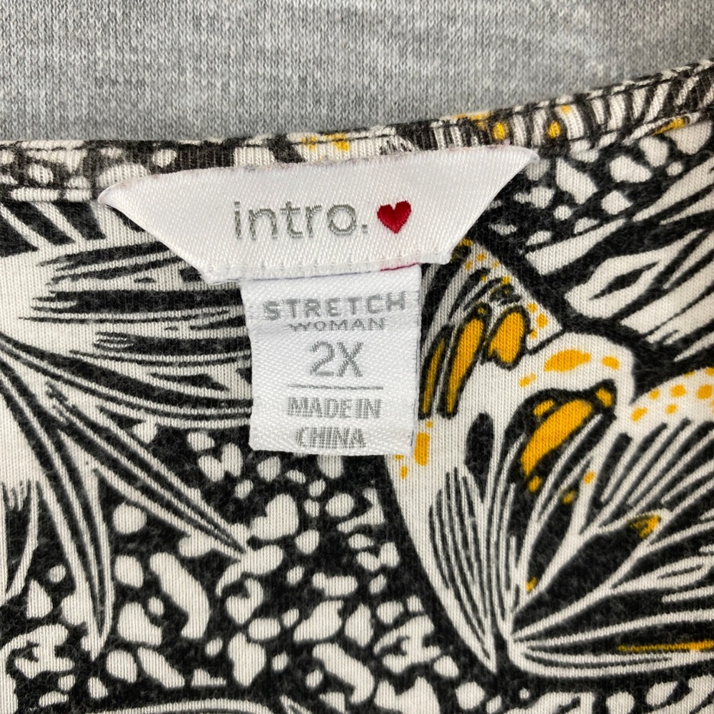 Intro Stretch Woman Butterfly Floral Print 3/4 Sleeve V‎ Neck Top Plus Size 2X - Picture 3 of 6